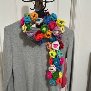 Bright Colored Hand Crocheted Flower Scarf